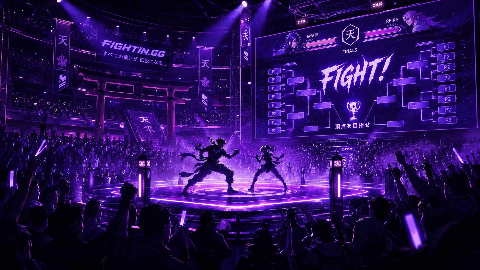 Fightin.gg neon torii arena hero banner